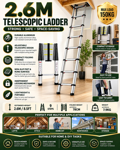 Telescopic ladder 8 - 2.6m,